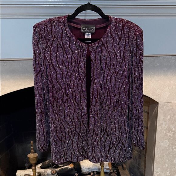Alex Evenings Deep Purple Sparkle Jacket Size 14 - Picture 1 of 4